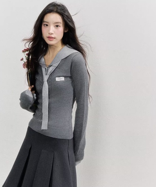 セーラーカラーレイヤードニットトップス SP25f028【SunsetPark