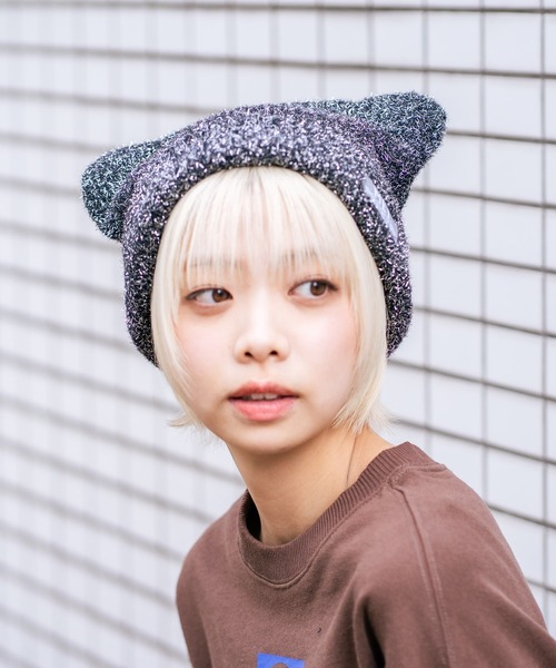 MEI(メイ)の「【MEI/メイ】クマミミニットキャップ(ニットキャップ/ビーニー・メンズ・ブラック/ライトグレー/ピンク・FREE)」の5枚目の写真
