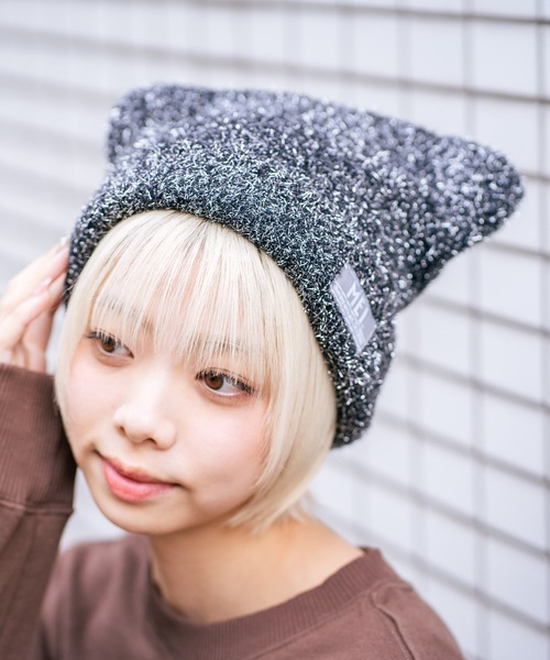 MEI(メイ)の「【MEI/メイ】クマミミニットキャップ(ニットキャップ/ビーニー・メンズ・ブラック/ライトグレー/ピンク・FREE)」の7枚目の写真