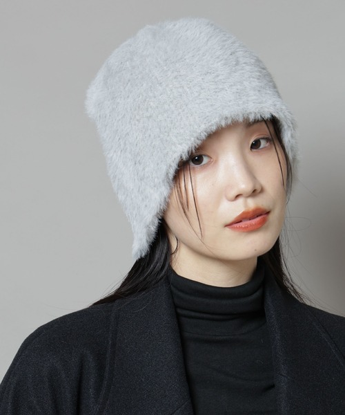 NANO universe(ナノユニバース)の「バックスリットシャギーニットワッチ(ニットキャップ/ビーニー・レディース・ライトグレー/ブラック・FREE)」の2枚目の写真