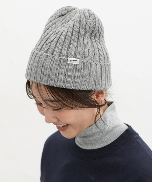 Honeys(ハニーズ)の「ケーブル編ニット帽(ニットキャップ/ビーニー・レディース・杢グレー/ブラウン系その他/ブラック/アイボリー・FREE)」の3枚目の写真