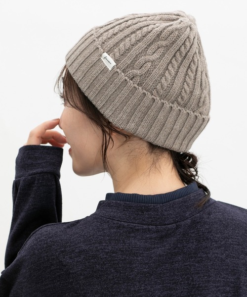 Honeys(ハニーズ)の「ケーブル編ニット帽(ニットキャップ/ビーニー・レディース・杢グレー/ブラウン系その他/ブラック/アイボリー・FREE)」の4枚目の写真
