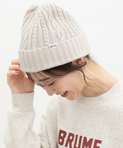 Honeys(ハニーズ)の「ケーブル編ニット帽(ニットキャップ/ビーニー・レディース・杢グレー/ブラウン系その他/ブラック/アイボリー・FREE)」の2枚目の写真