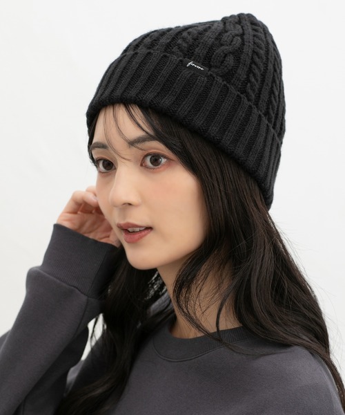 Honeys(ハニーズ)の「ケーブル編ニット帽(ニットキャップ/ビーニー・レディース・杢グレー/ブラウン系その他/ブラック/アイボリー・FREE)」の1枚目の写真