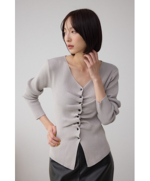 AZUL by moussy(アズールバイマウジー)の「フロントギャザーVネックニット(ニット/セーター・レディース・ブラウン/ブラック/ライトグレー・FREE)」の12枚目の写真