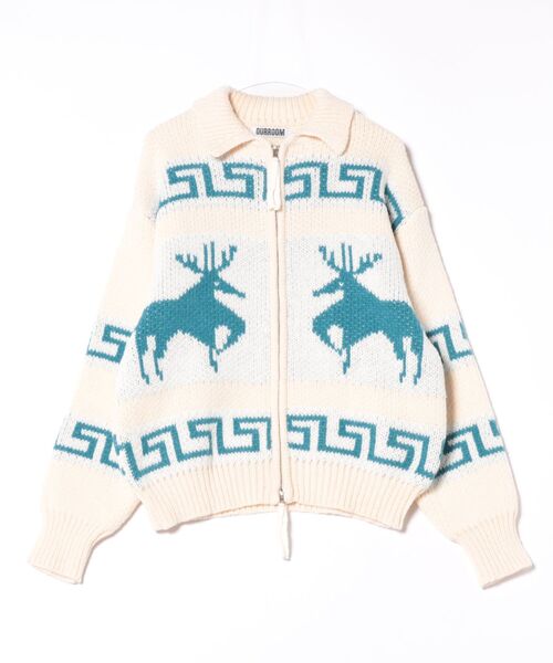 a.p.o.v. ノルディックトナカイ柄カウチンニットジップアップセーター