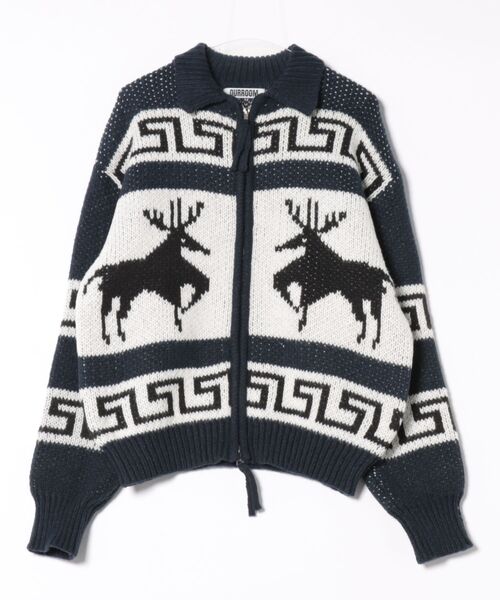 a.p.o.v. ノルディックトナカイ柄カウチンニットジップアップセーター