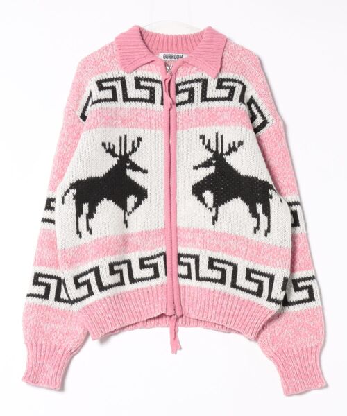 a.p.o.v. ノルディックトナカイ柄カウチンニットジップアップセーター