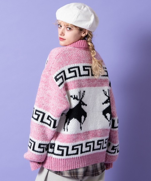 a.p.o.v. ノルディックトナカイ柄カウチンニットジップアップセーター