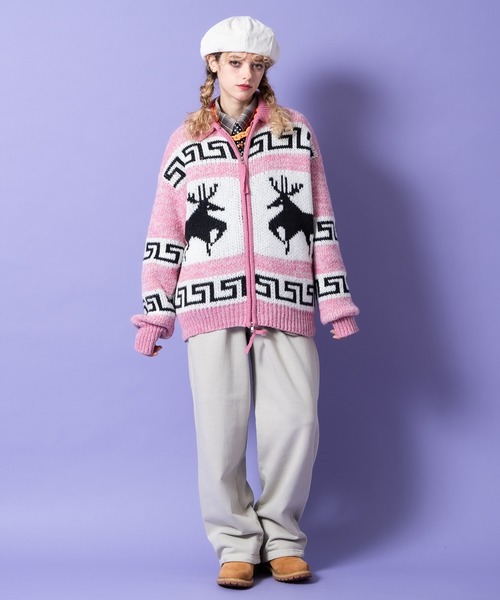 a.p.o.v.(エーピーオービー)の「a.p.o.v. ノルディックトナカイ柄カウチンニットジップアップセーター(ニット/セーター・メンズ・ピンク/チャコール/ネイビー/アイボリー・ONESIZE)」の16枚目の写真