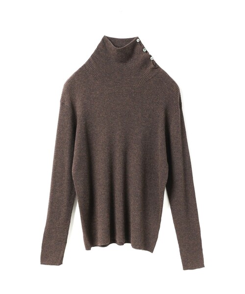 mizuiroind（ミズイロインド）の「mizuiro ind ボタン付きリブハイネックプルオーバー（ニット/セーター・レディース・ブラック/アイボリー/ネイビー/ブラウン/グレー・FREE）」の4枚目の写真