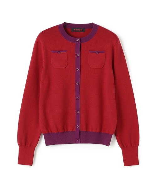 キャバン コットンカシミヤ バイカラークルーネックカーディガン ブラック コットンカシミヤ バイカラークルーネックカーディガン