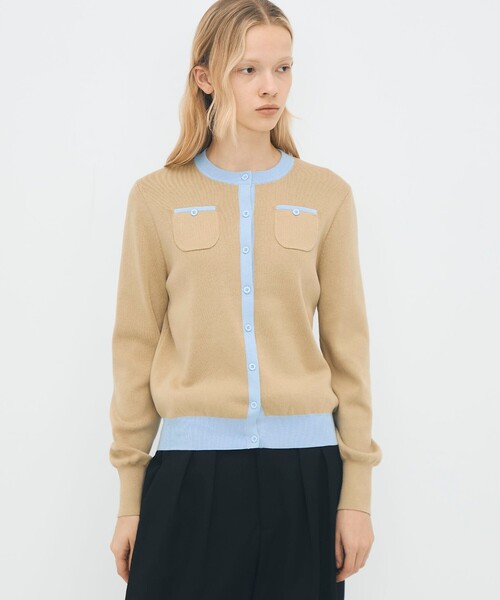 コットンカシミヤ バイカラークルーネックカーディガン（カーディガン