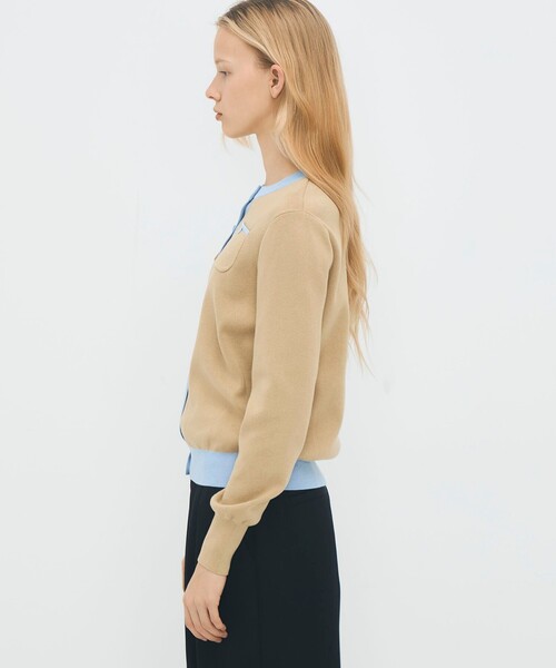 コットンカシミヤ バイカラークルーネックカーディガン（カーディガン