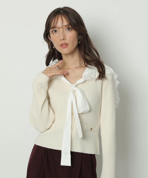 Apuweiser-riche（アプワイザーリッシェ）の「セーラーカラーカーデプルオーバー（ニット/セーター・レディース・オフホワイト/ボルドー/ブラック・2）」の2枚目の写真