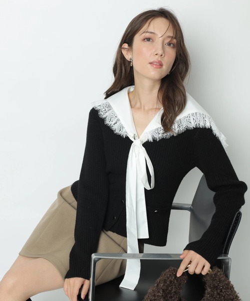 Apuweiser-riche（アプワイザーリッシェ）の「セーラーカラーカーデプルオーバー（ニット/セーター・レディース・オフホワイト/ボルドー/ブラック・2）」の10枚目の写真