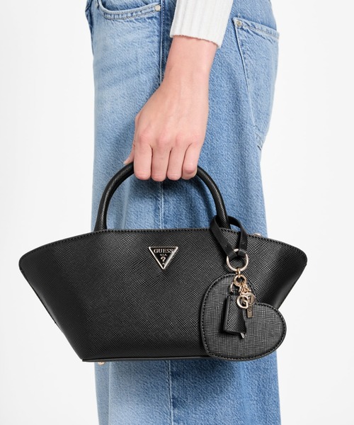 GUESS ロゴ入りミニハンドバッグ(肩掛けベルト付き) GUESS ロゴ入りミニハンドバッグ(肩掛けベルト付き) GUESS ロゴ