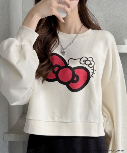 TREOVER(トレオーバー)の「≪HELLO KITTY≫ リボンデザインショートプルオーバー(Tシャツ/カットソー・レディース・チャコール/オートミール/アイボリー・FREE)」の6枚目の写真