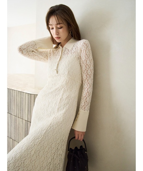 フィラ　レース　ワンピース　XL アイボリー　未使用 ストレッチレースポロカラーワンピース（ワンピース）｜FRAY I.D