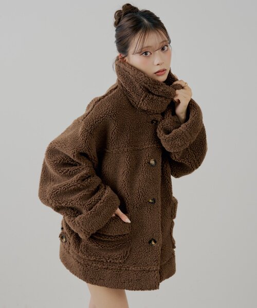 Chico（チコ）の「2wayスタンドムートンルーズジャケット（その他アウター・レディース・アイボリー/キャメル/ホワイト系その他3/ブラウン系その他3/ダークブラウン・FREE）」の4枚目の写真