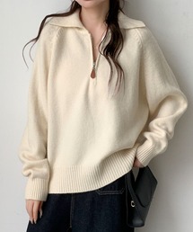 【25年秋冬新作】ルーズシルエットハーフジップニット もちもちニット ポロカラー