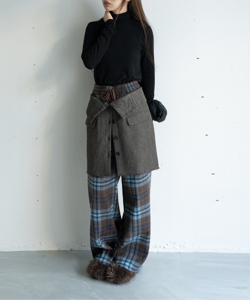 hwyl（ヒュイル）の「起毛チェック柄タックワイドパンツ（その他パンツ・レディース・ホワイト系その他/ブルー系その他・FREE）」の3枚目の写真