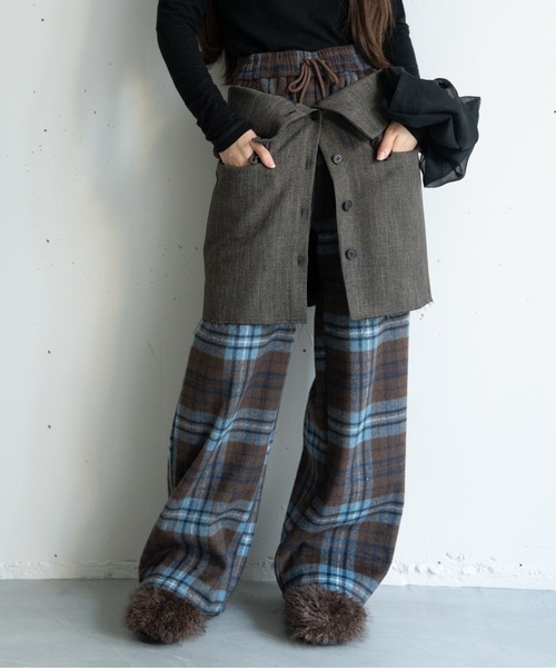 hwyl（ヒュイル）の「起毛チェック柄タックワイドパンツ（その他パンツ・レディース・ホワイト系その他/ブルー系その他・FREE）」の7枚目の写真