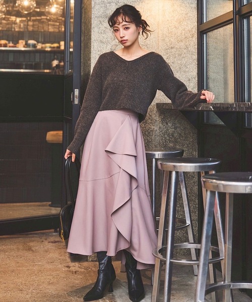 SWINGLE（スウィングル）の「ラッフルフリルフレアスカート（スカート・レディース・ブラック/カーキ/ブラウン系その他・FREE）」の3枚目の写真