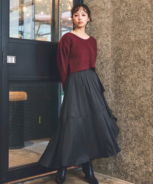 SWINGLE（スウィングル）の「ラッフルフリルフレアスカート（スカート・レディース・ブラック/カーキ/ブラウン系その他・FREE）」の2枚目の写真