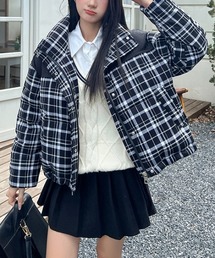 fekete チェック柄　ダウン Mサイズ ショート丈チェック柄PUFFAダウンジャケット FD22Y027【Fano