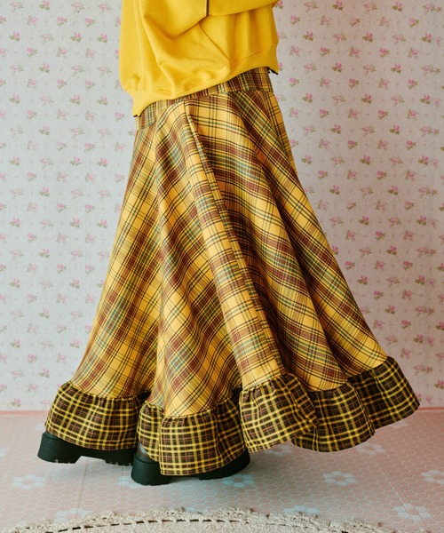 クティールとレトロ】切り替えダブルチェックフレアスカート（スカート