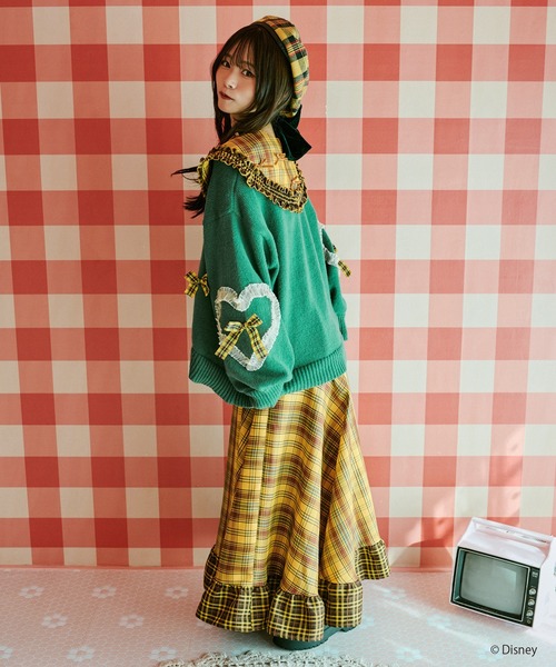 クティールとレトロ】切り替えダブルチェックフレアスカート（スカート