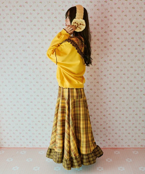 クティールとレトロ】切り替えダブルチェックフレアスカート（スカート