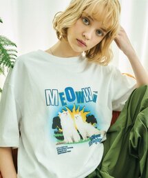 [20番手] DTPミャオキャット半袖Tシャツホワイト