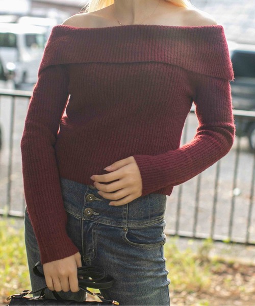 GORGE（ゴージ）の「《オフショルダー×美シルエット》レディース ニットトップス 肩あき 大人フェミニン 秋冬（ニット/セーター・レディース・アイボリー/チャコール/ボルドー・F）」の13枚目の写真