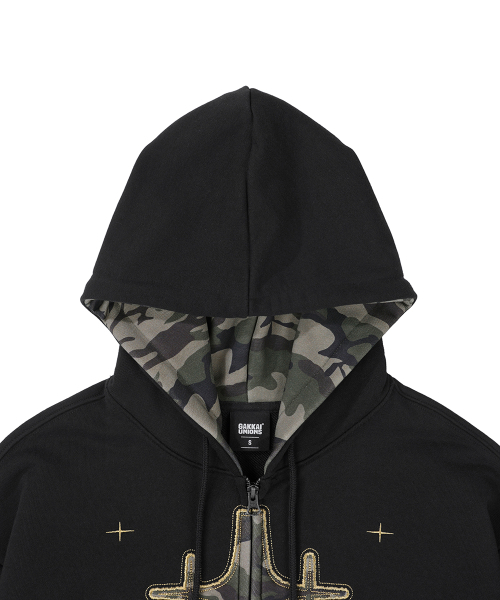 GAKKAI UNIONS(ガッカイユニオンズ)の「カモパッチポスタフードジップアップブラック(パーカー・メンズ・その他・SMALL/MEDIUM/LARGE)」の4枚目の写真