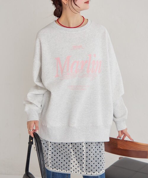 mystic（ミスティック）の「裏起毛ロゴスウェット（パーカー・レディース・ライトグレー/ネイビー・FREE）」の3枚目の写真