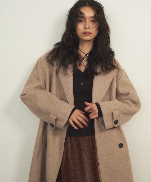 Shelly island（シェリーアイランド）の「ダブルロングコート（チェスターコート・レディース・ベージュ/グレー・FREE）」の16枚目の写真