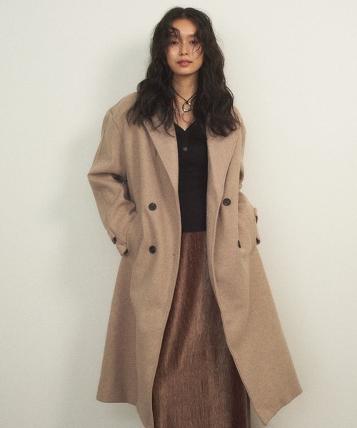Shelly island（シェリーアイランド）の「ダブルロングコート（チェスターコート・レディース・ベージュ/グレー・FREE）」の17枚目の写真