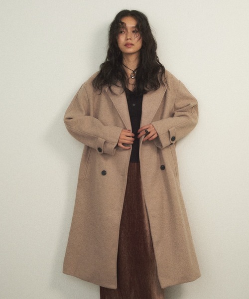 Shelly island（シェリーアイランド）の「ダブルロングコート（チェスターコート・レディース・ベージュ/グレー・FREE）」の15枚目の写真
