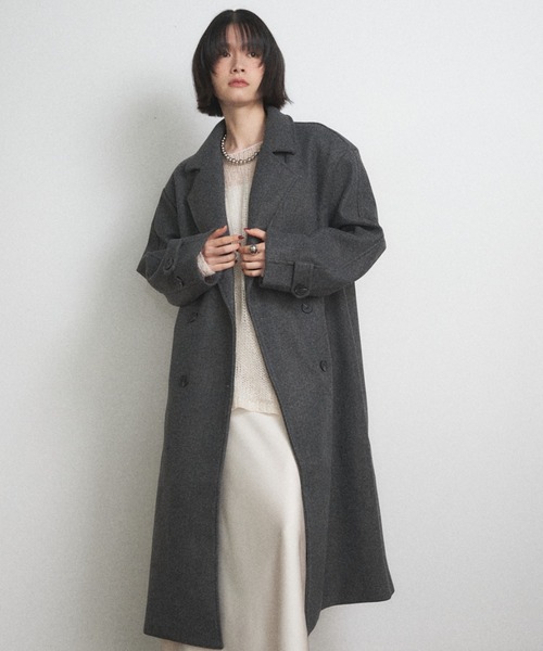 Shelly island（シェリーアイランド）の「ダブルロングコート（チェスターコート・レディース・ベージュ/グレー・FREE）」の4枚目の写真