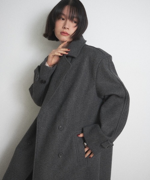 Shelly island（シェリーアイランド）の「ダブルロングコート（チェスターコート・レディース・ベージュ/グレー・FREE）」の12枚目の写真