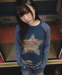 TRAVEL（トラベル）の「スプレースターストライプラグランロングスリーブブルー（Tシャツ/カットソー）」