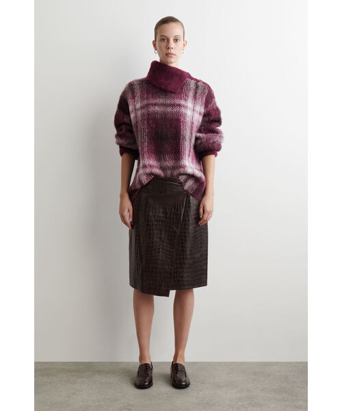 セール】ボタン付きチェック柄アルパカ混セーター（ニット/セーター