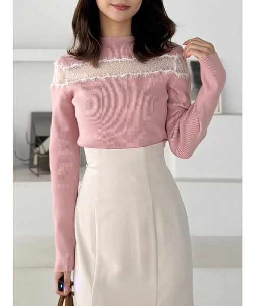 MERCURYDUO(マーキュリーデュオ)の「レースカッティングニット(ニット/セーター・レディース・チャコールグレー/ブラック/ピンク・FREE)」の1枚目の写真