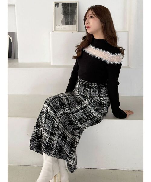 MERCURYDUO(マーキュリーデュオ)の「レースカッティングニット(ニット/セーター・レディース・チャコールグレー/ブラック/ピンク・FREE)」の12枚目の写真