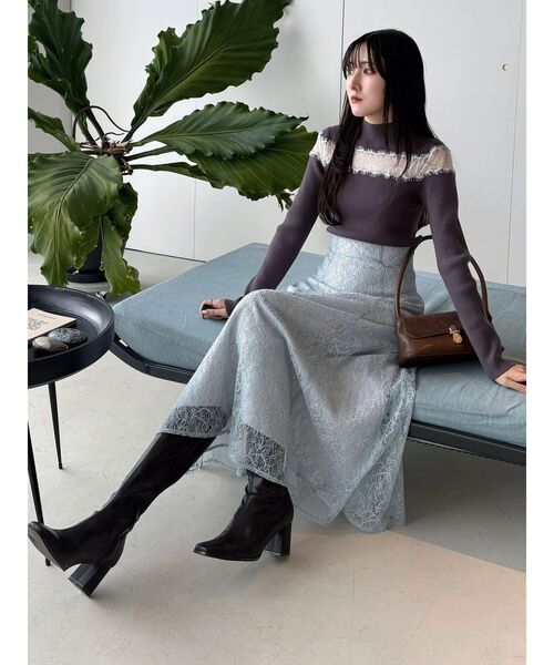 MERCURYDUO(マーキュリーデュオ)の「レースカッティングニット(ニット/セーター・レディース・チャコールグレー/ブラック/ピンク・FREE)」の6枚目の写真