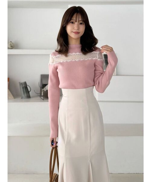 MERCURYDUO(マーキュリーデュオ)の「レースカッティングニット(ニット/セーター・レディース・チャコールグレー/ブラック/ピンク・FREE)」の8枚目の写真