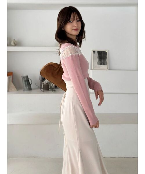 MERCURYDUO(マーキュリーデュオ)の「レースカッティングニット(ニット/セーター・レディース・チャコールグレー/ブラック/ピンク・FREE)」の9枚目の写真