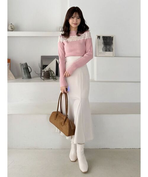 MERCURYDUO(マーキュリーデュオ)の「レースカッティングニット(ニット/セーター・レディース・チャコールグレー/ブラック/ピンク・FREE)」の10枚目の写真